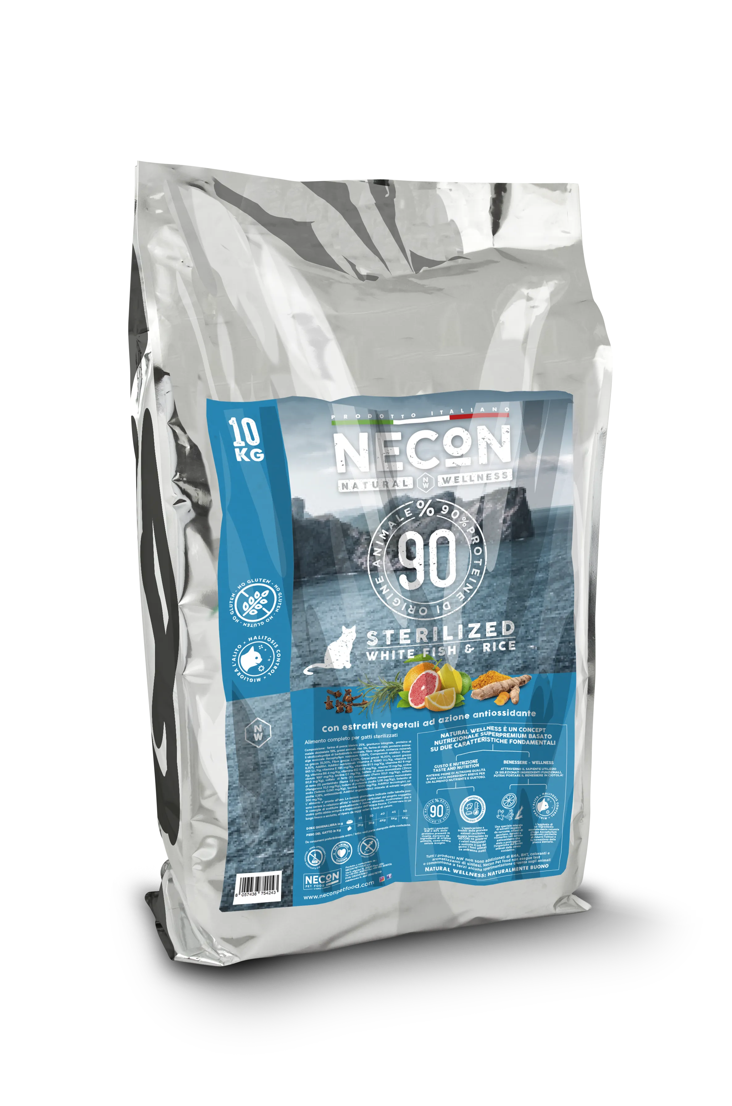 Necon Natural Wellness Cat Sterilized White Fish and Rice сухой корм с белой рыбой и рисом для стерилизованных кошек - 10 кг
