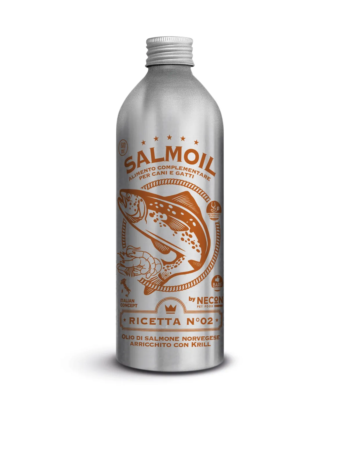 Necon Salmoil Ricetta №02 Gut Wellness лососевое масло для собак и кошек, здоровый кишечник - 500 мл