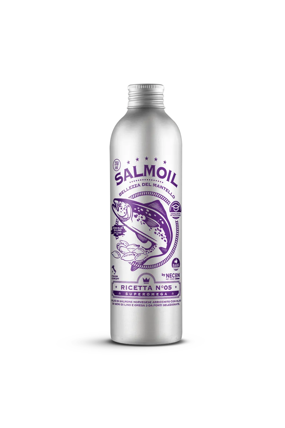 Necon Salmoil Ricetta №05 Superomega лососевое масло для собак и кошек, сияющая кожа и блестящая шерсть - 250 мл