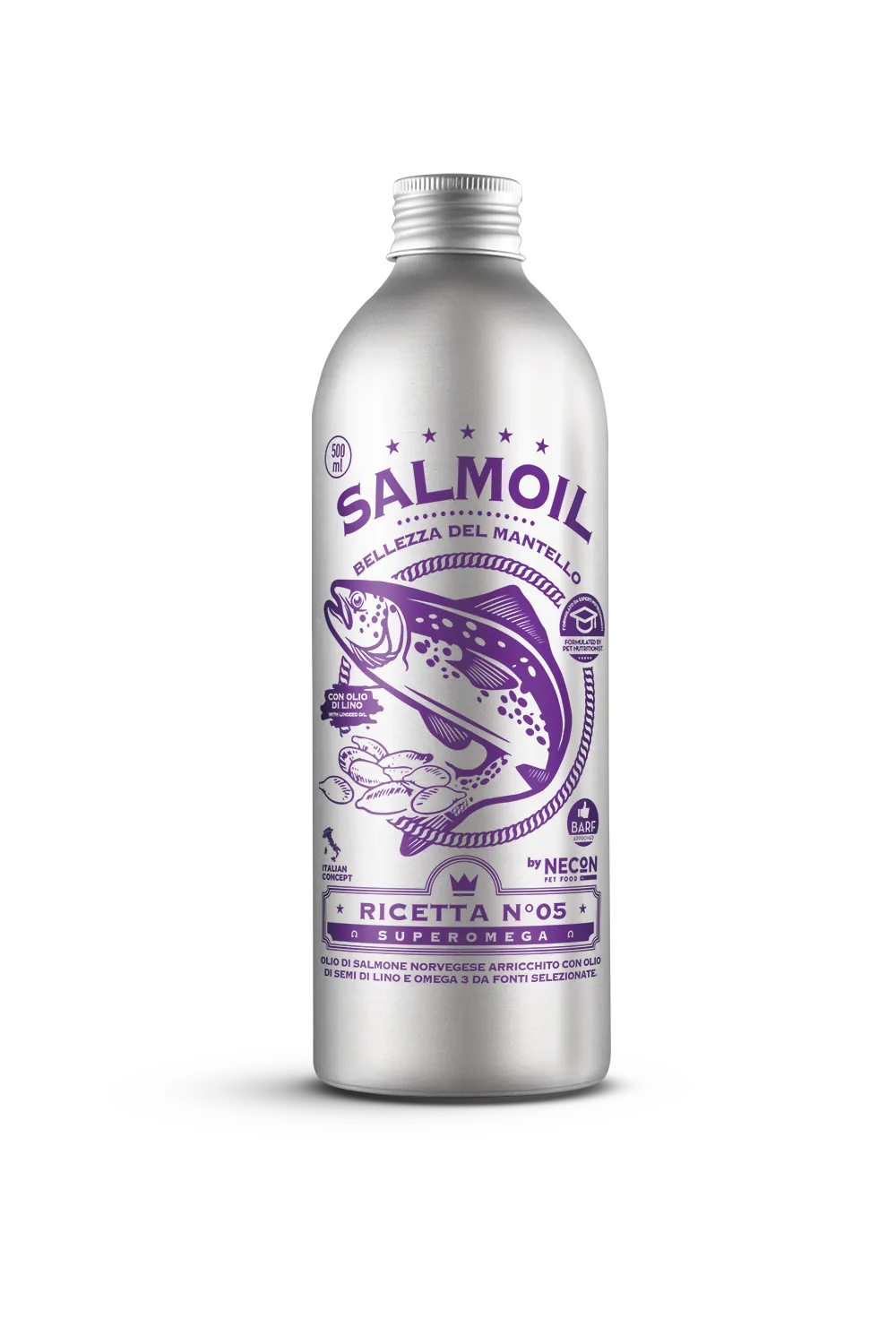 Necon Salmoil Ricetta №05 Superomega лососевое масло для собак и кошек, сияющая кожа и блестящая шерсть - 500 мл