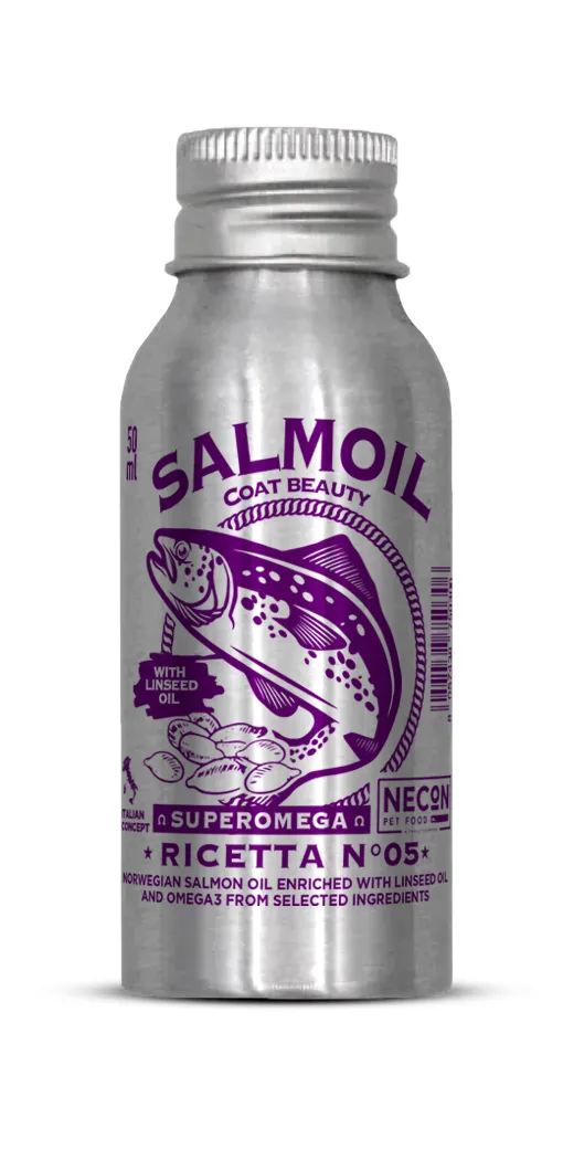 Necon Salmoil Ricetta №05 Superomega лососевое масло для собак и кошек, сияющая кожа и блестящая шерсть - 50 мл