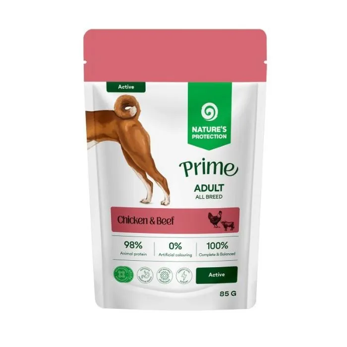 Nature's Protection Prime Active Adult Dogs All Breed Chicken and Beef, 85 г, влажный корм для активных собак с курицей и говядиной (кусочки в соусе)