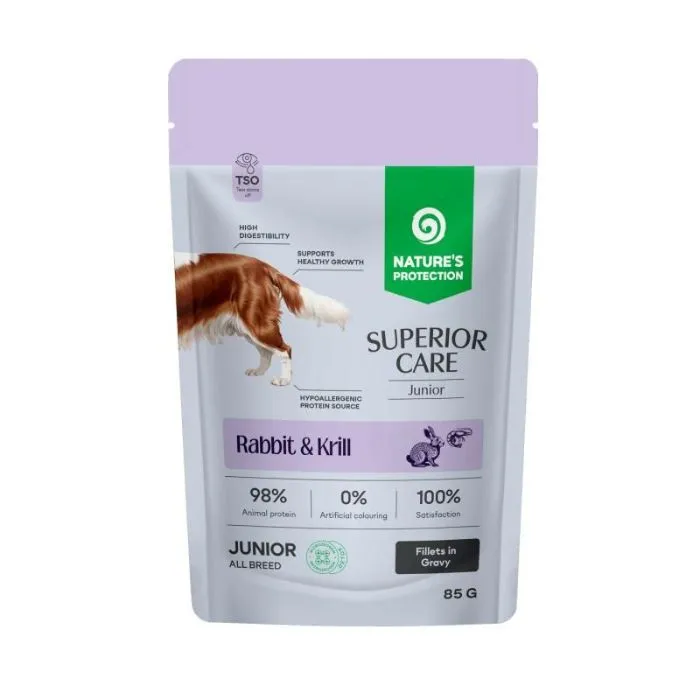 Nature's Protection Superior Care Junior All Breed Grain Free Rabbit and Krill, 85 г, влажный корм для собак юниоров с кроликом и крилем (кусочки в соусе)