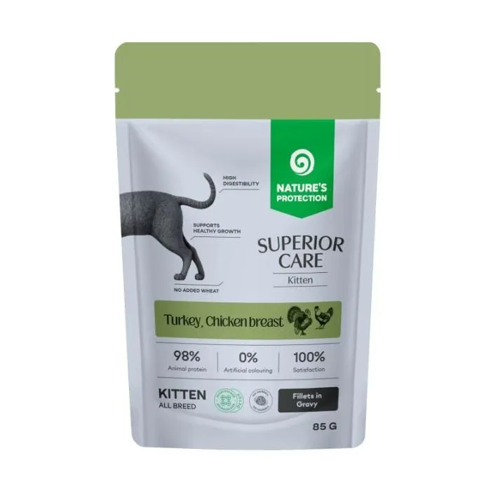 Nature's Protection Superior Care Kitten Grain Free All Breed with Turkey and Chicken Breast, 85 г, вологий корм для кошенят з індичкою та куркою (шматочки в соусі)
