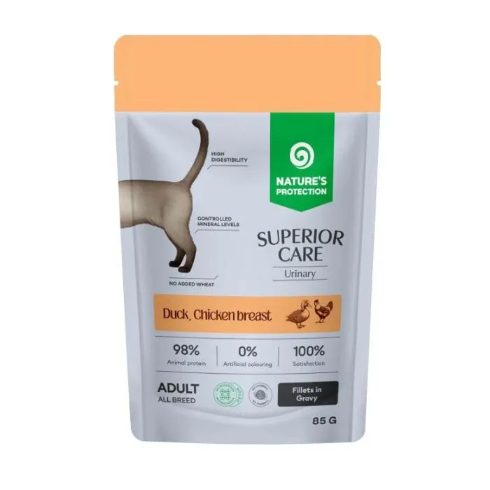 Nature's Protection Superior Care Urinary Grain Free Adult Cats All Breed with Duck, Chicken Breast and Cranberries, 85 г, влажный корм для кошек для поддержки мочевыделительной системы с уткой, курицей и клюквой (кусочки в соусе)