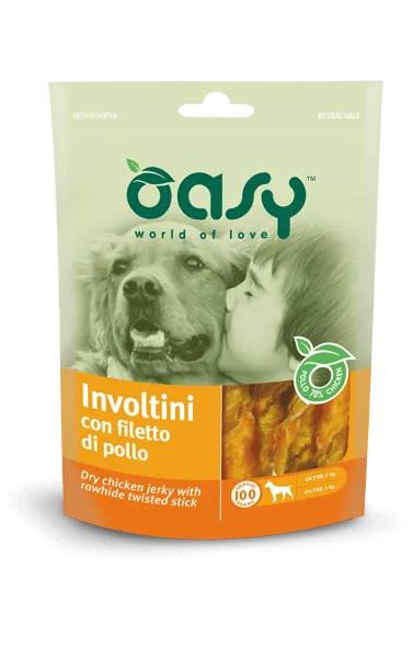 Oasy Dog Dry Jerky Rawhide Twisted Stick Chicken лакомство для собак, мясные стики с курицей - 350 г