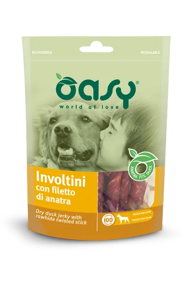 Oasy Dog Dry Jerky Rawhide Twisted Stick Duck лакомство для собак, мясные стики с уткой - 350 г