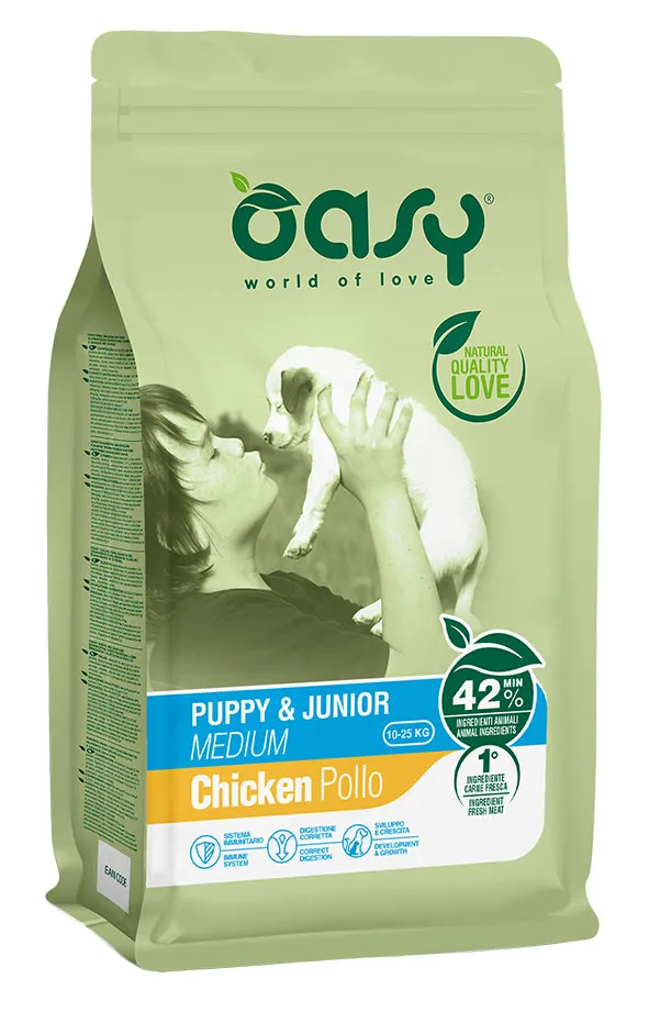 Oasy Lifestage Puppy & Junior Medium Chicken сухой корм для щенков собак средних пород, с курицей – 3 кг