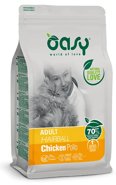 Oasy Cat Lifestage Adult Hairball Chicken сухой корм для взрослых кошек, здоровье шерсти и кожи, с тунцем - 1,5 кг