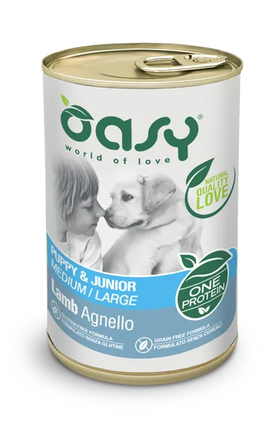 Oasy One Animal Protein Puppe & Junior Medium/Large Lamb вологий корм для цуценят собак середніх та великих порід, з ягням (паштет) - 400 г