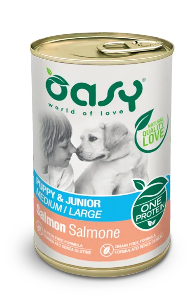 Oasy One Animal Protein Puppe & Junior Medium/Large Salmon вологий корм для цуценят собак середніх та великих порід, з лососем - 400 г