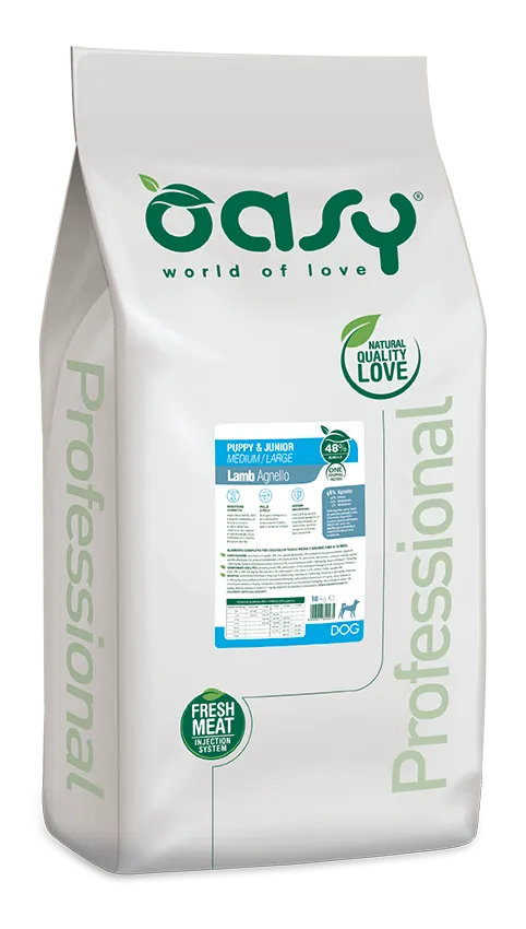 Oasy One Animal Puppe & Junior Medium/Large Lamb сухой корм для щенков собак средних и крупных пород, с ягненком - 18 кг