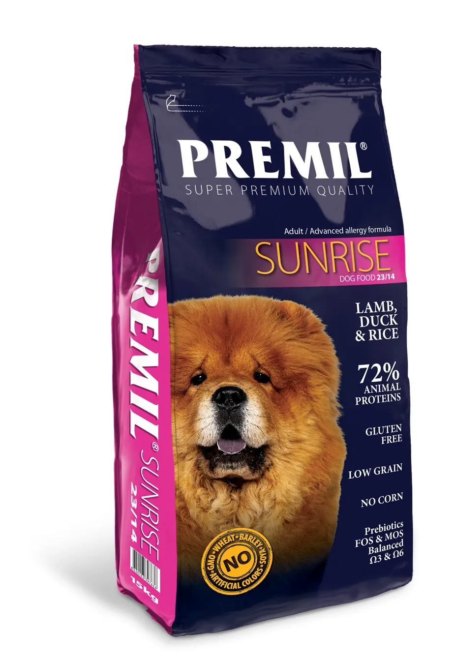 Premil Dog Sunrise (23/14) сухой корм с ягненком, уткой и рисом для собак всех пород склонных к аллергии - 1 кг