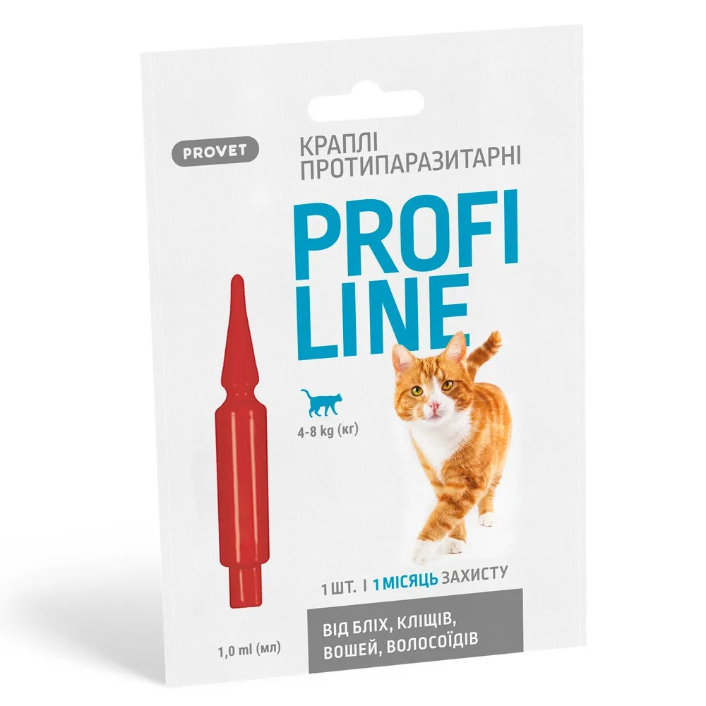 ProVet ProfiLine капли для кошек 4-8 кг, 1 пипетка 1,0 мл (инсектоакарицид)