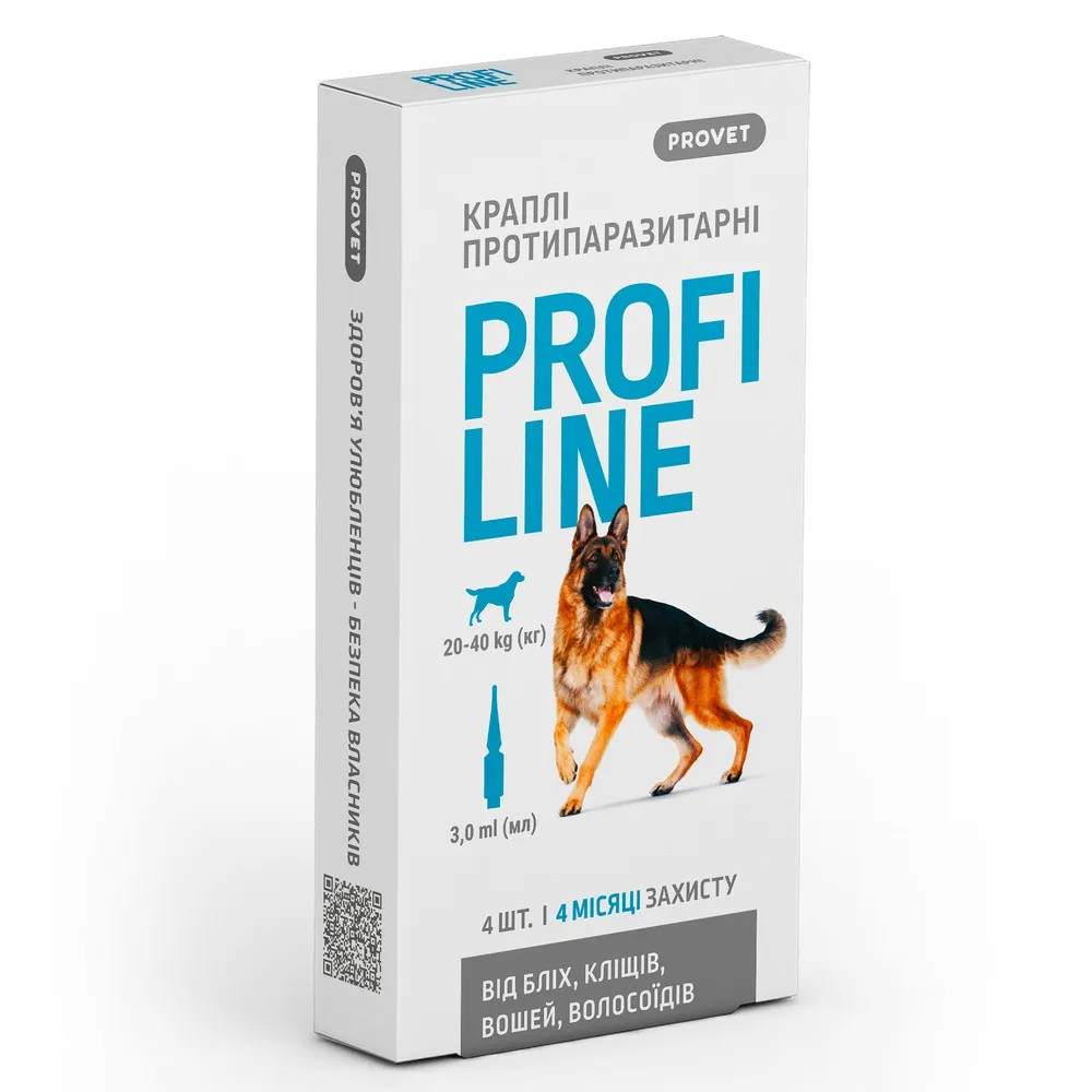ProVet ProfiLine капли для собак 20-40 кг, 4 пипетки по 3,0 мл (инсектоакарицид)
