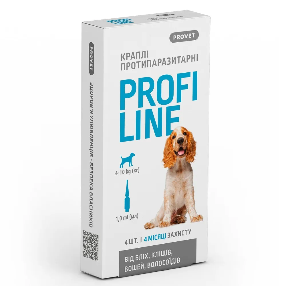ProVet ProfiLine капли для собак 4-10 кг, 4 пипетки по 1,0 мл (инсектоакарицид)