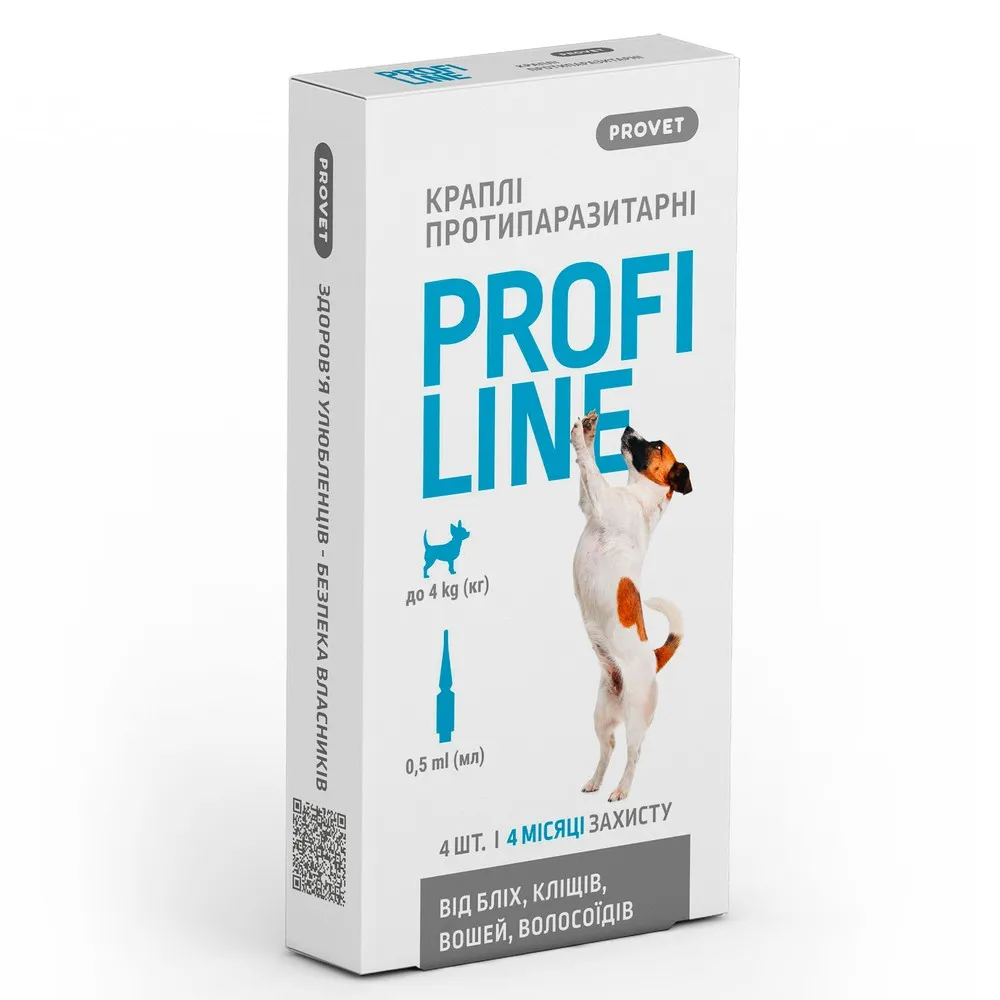 ProVet ProfiLine капли для собак до 4 кг, 4 пипетки по 0,5 мл (инсектоакарицид)