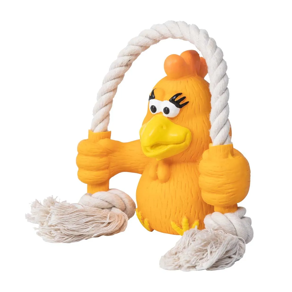 Quapas! Dog Toy Fun Chicken with Rope игрушка для собак с песчакой, цыпленок, оранжевая