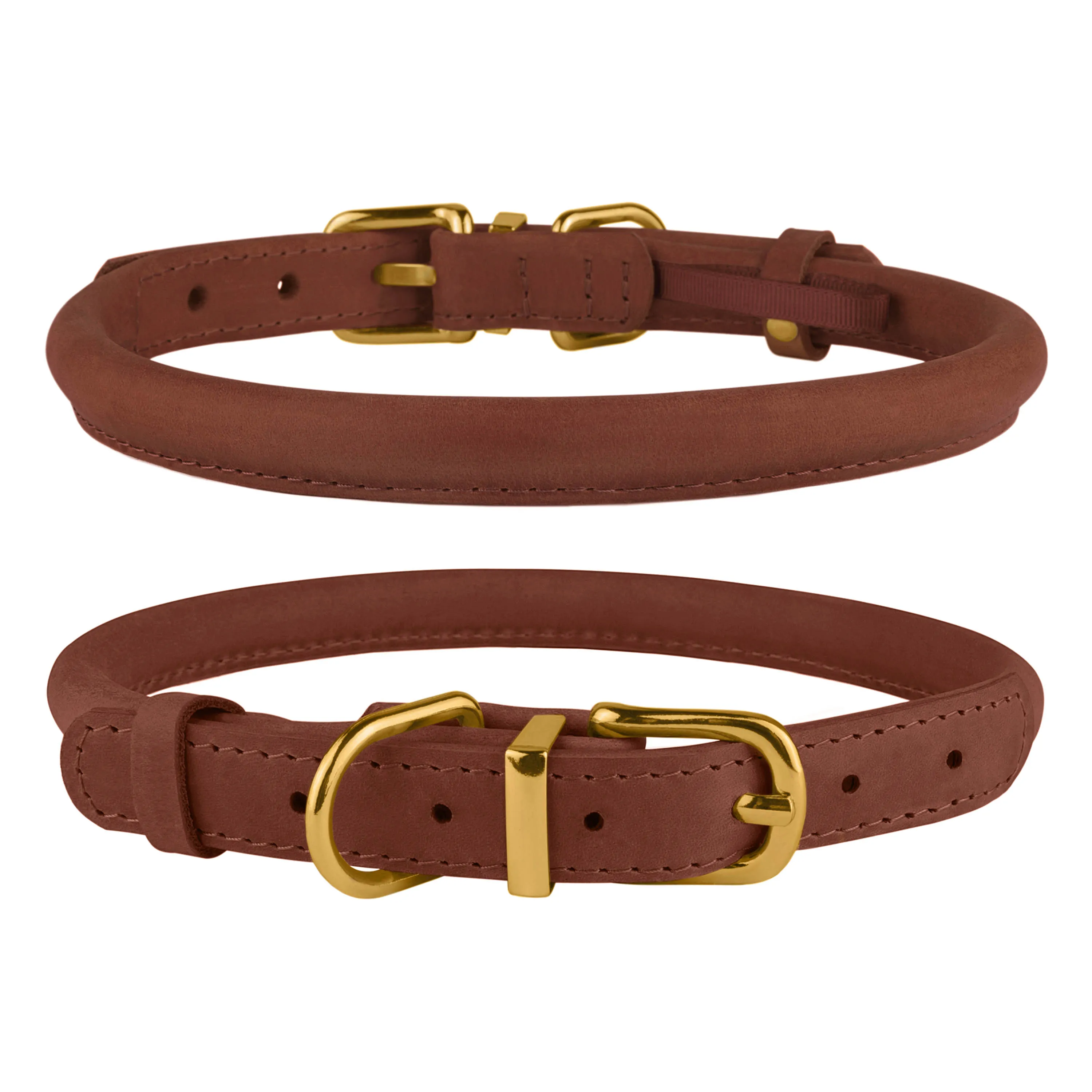 BronzeDog Crazy Ошейник для собак круглый кожаный Коньячный XL