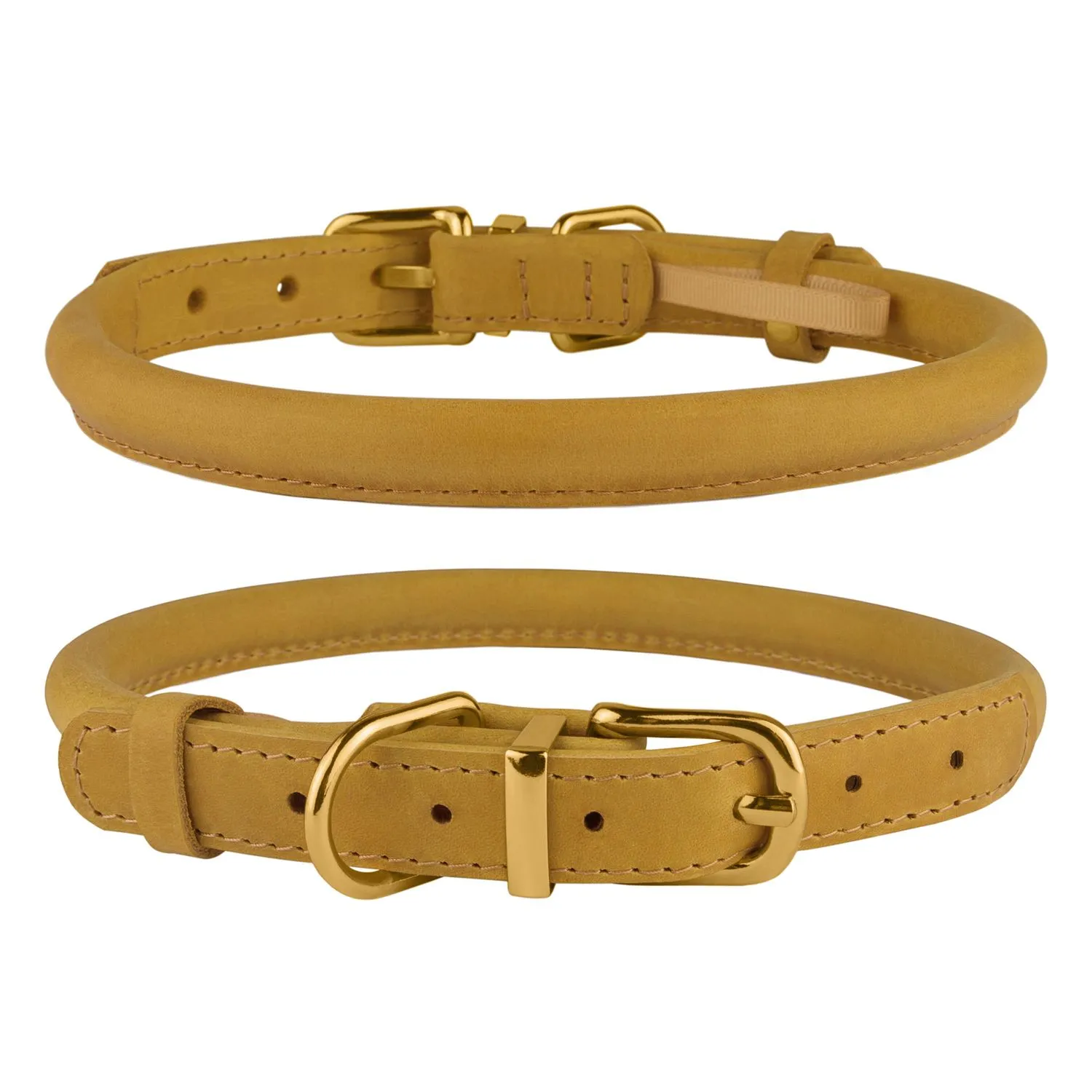 BronzeDog Crazy Ошейник для собак круглый кожаный Горчичный XL