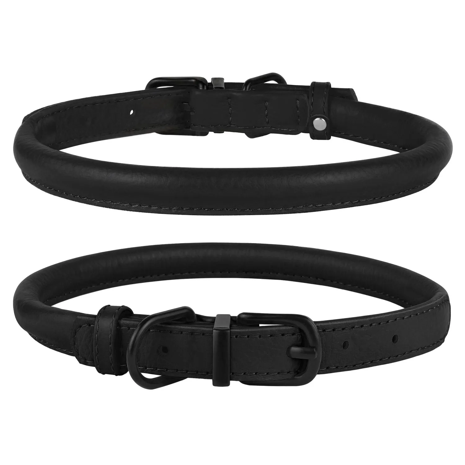 BronzeDog Premium Ошейник для Собак Круглый Кожаный с Металлической Фурнитурой Черный XL
