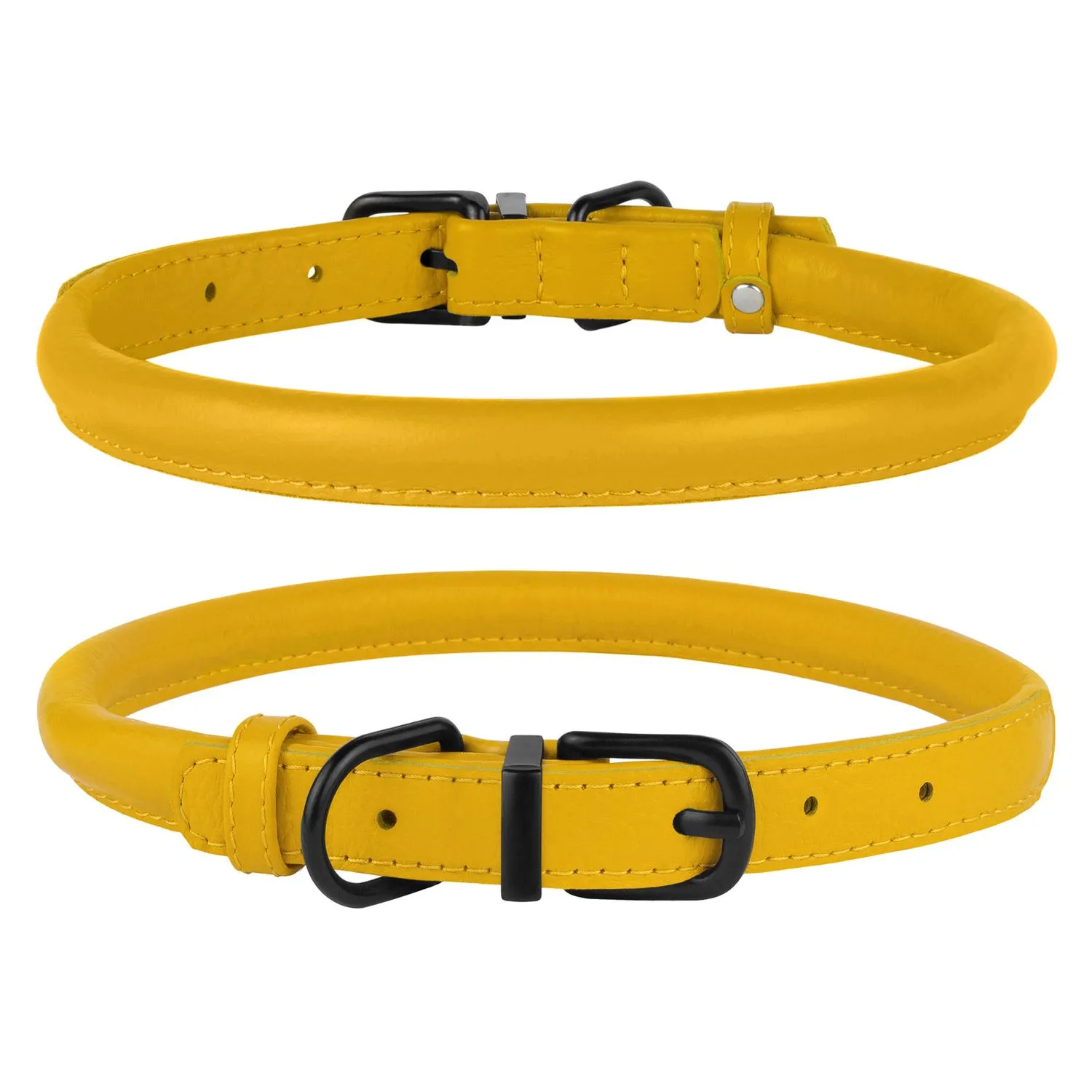 BronzeDog Premium Ошейник для Собак Круглый Кожаный с Металлической Фурнитурой Горчичный XL