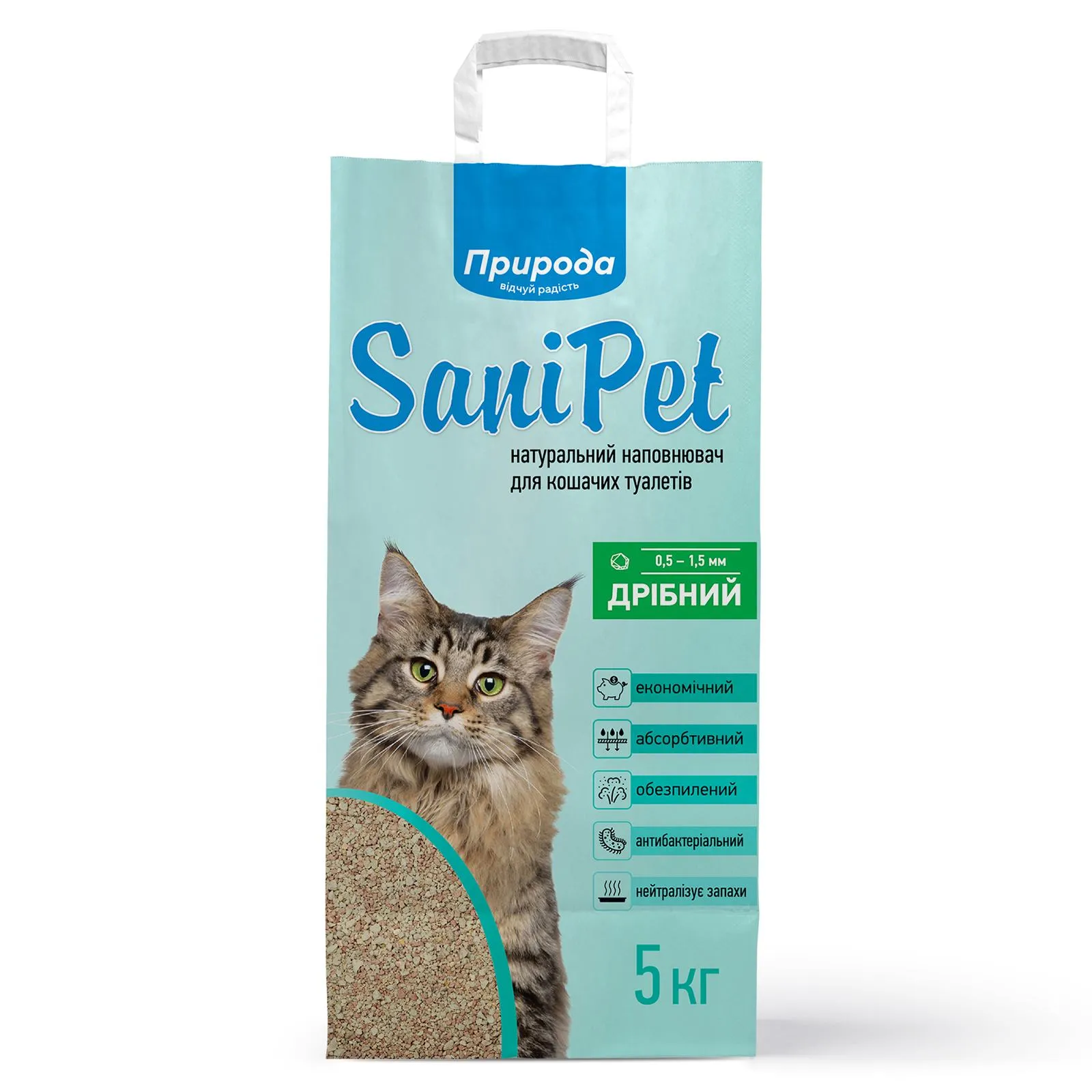 Priroda (Природа) Sani Pet наповнювач бентонітовий для кошачих туалетів, дрібний - 5 кг