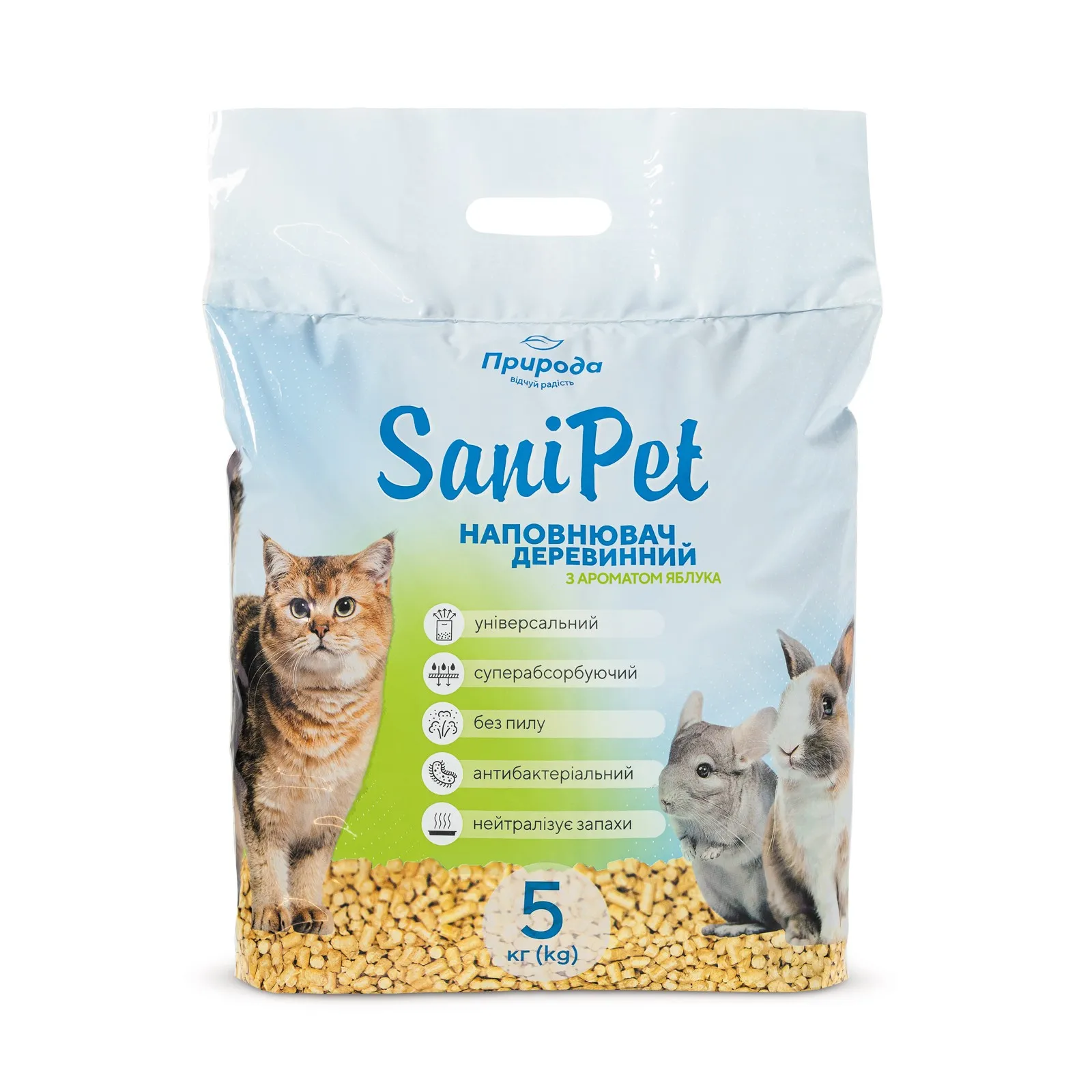 Priroda (Природа) Sani Pet наполнитель древесный для кошек «Универсальный», яблоко - 5 кг