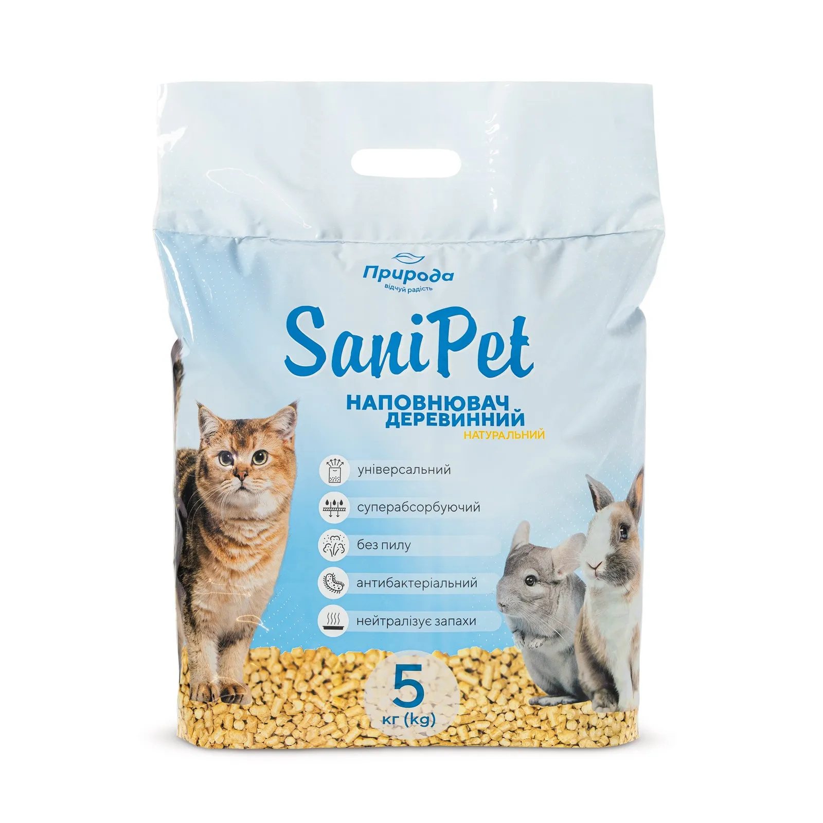 Priroda (Природа) Sani Pet наповнювач деревинний для котів «Універсальний» - 5 кг