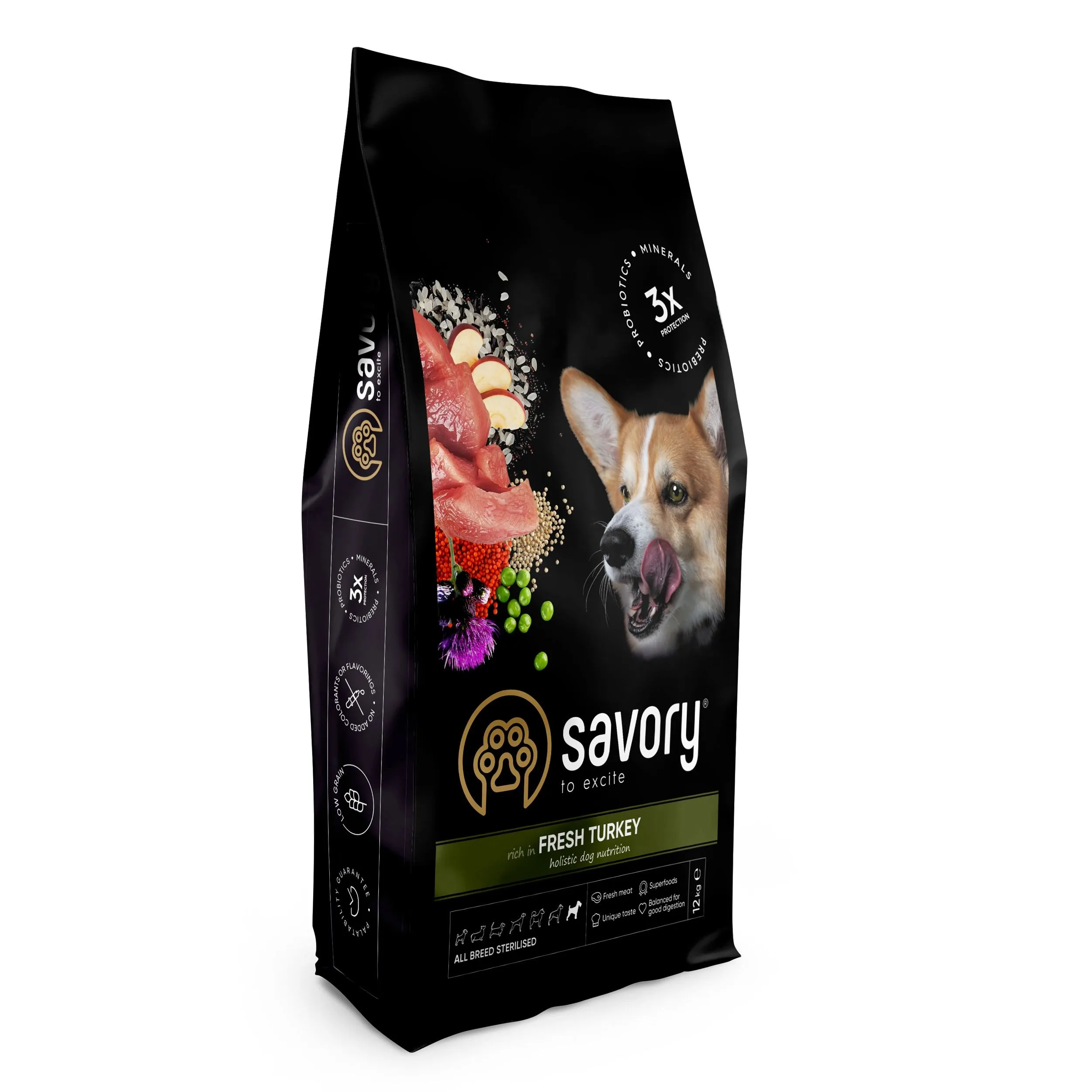 Savory All Breed Sterilised rich in Fresh Turkey сухой корм из свежего мяса индейки для стерилизованных собак – 12 кг