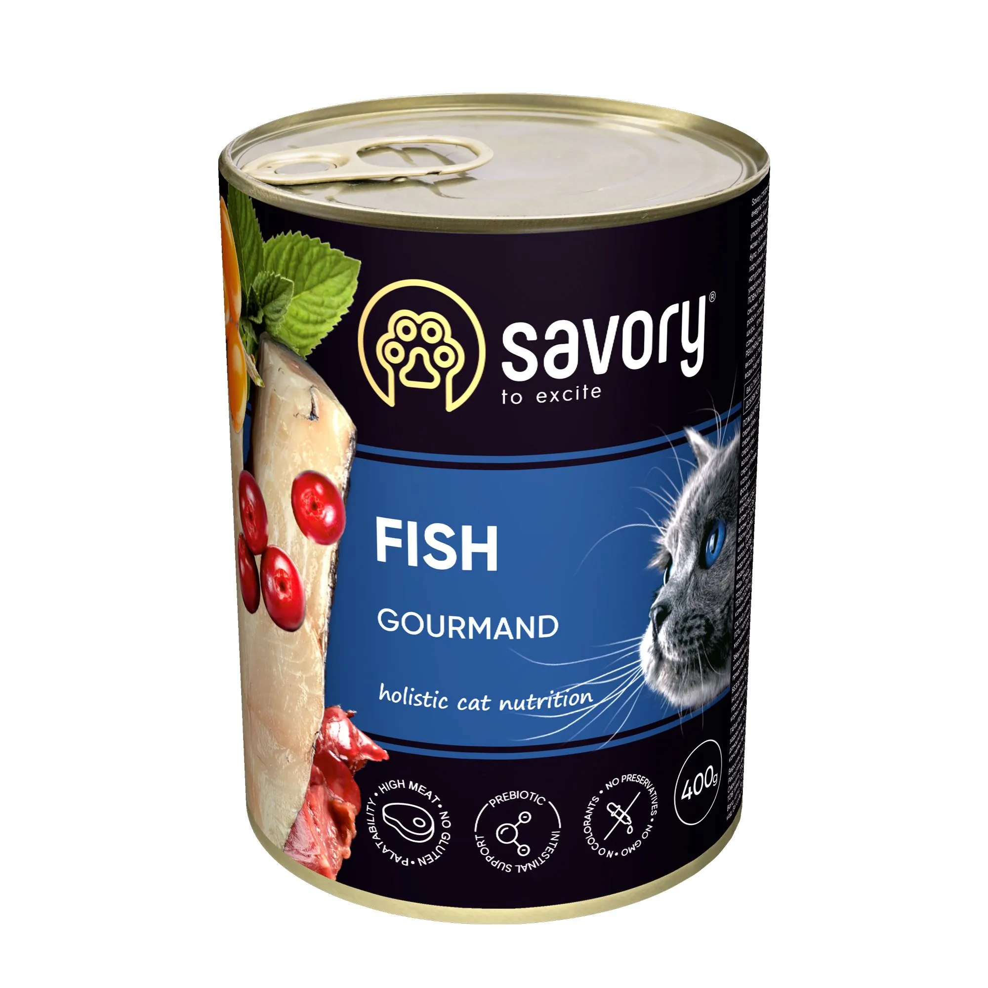 Savory Cat Gourmand Fish влажный корм с рыбой для длинношерстных кошек гурманов - 400 г