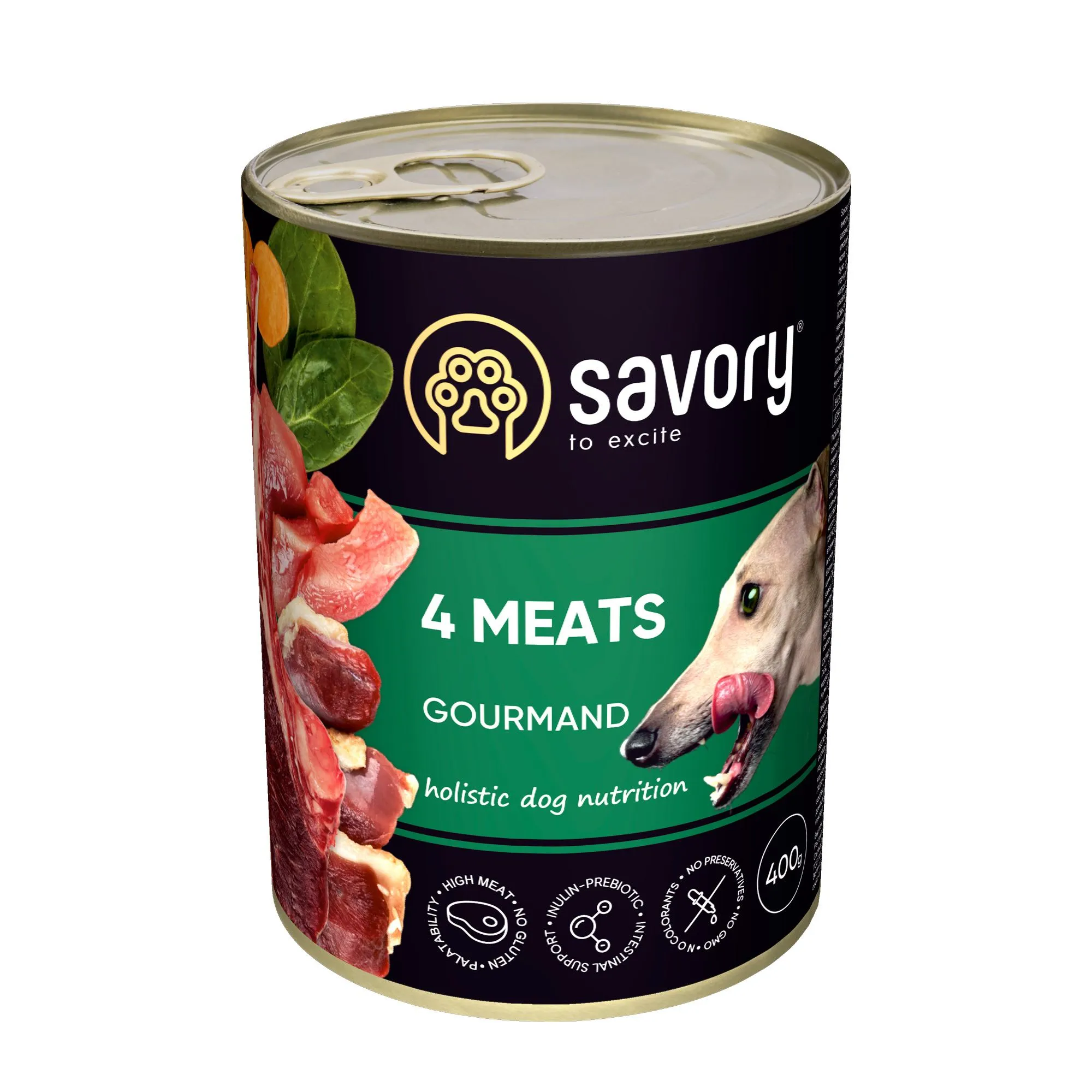 Savory Dog Gourmand 4 meats влажный корм с четырьмя видами мяса для взрослых собак гурманов всех пород - 400 г