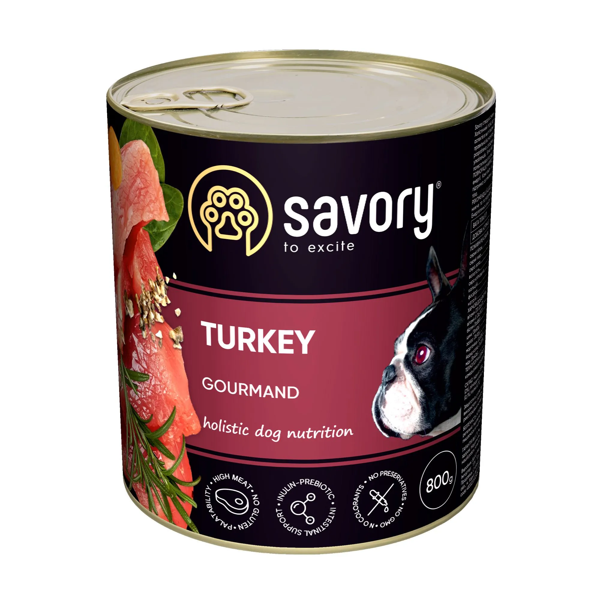 Savory Dog Gourmand Turkey влажный корм с мясом индейки для взрослых собак гурманов всех пород – 800 г