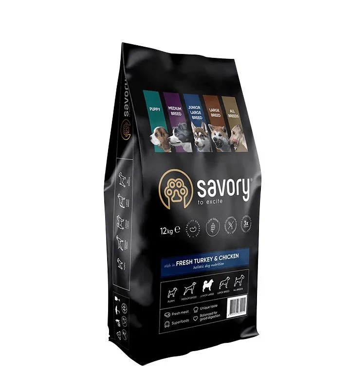 Savory Fresh Turkey & Сhicken Junior Large Breeds сухой корм с мясом свежей индейки и курицы для юниоров больших пород от 3 месяцев – 12 кг
