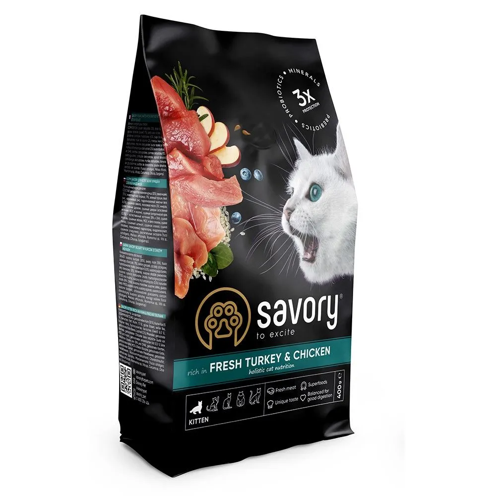 Savory Kitten Fresh Turkey & Сhicken сухой корм с мясом индейки и курицы для котят всех пород – 400 г
