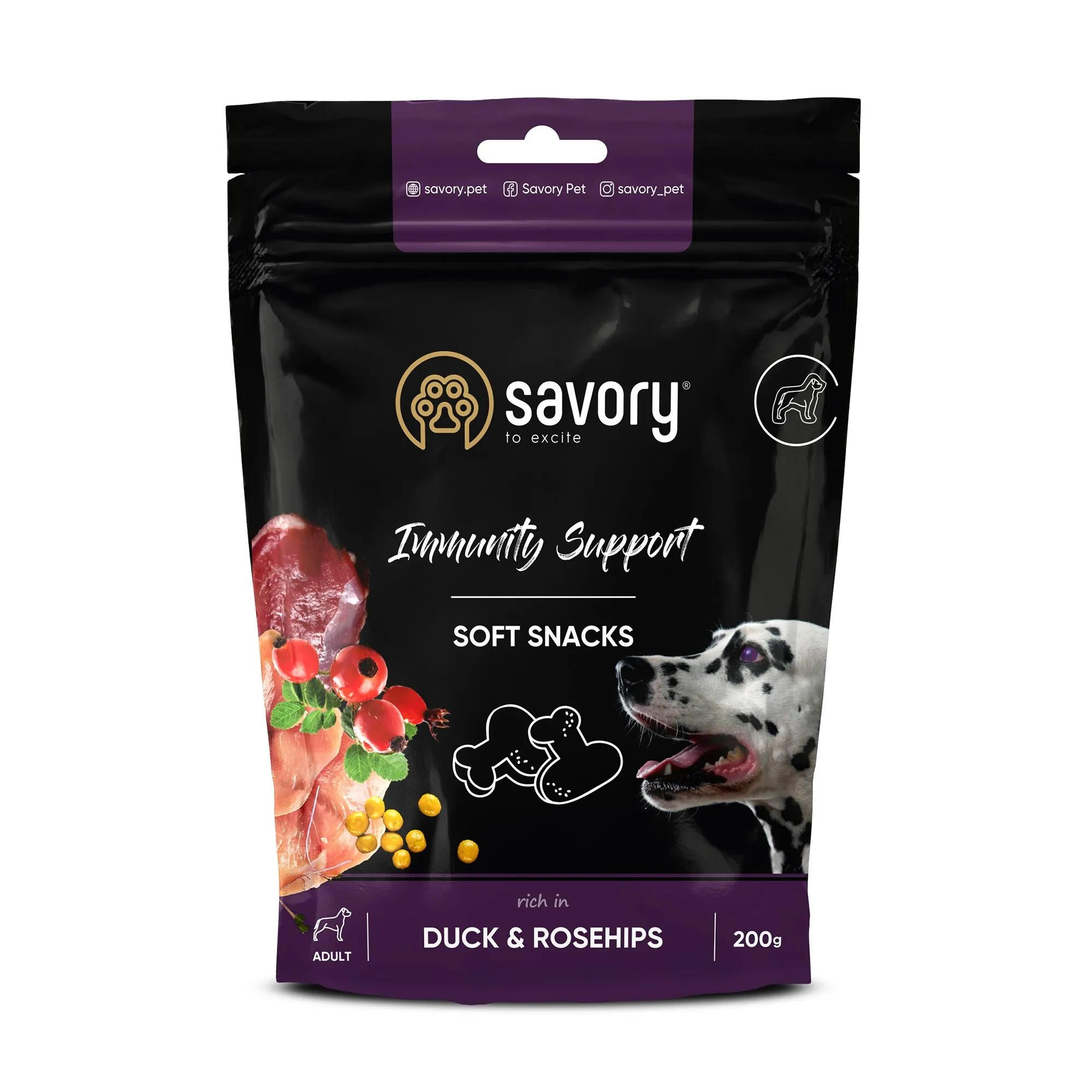Savory Soft Snacks Immunity Support Duck & Rose Hip мягкое лакомство с уткой и шиповником для поддержания иммунитета у собак - 200 г