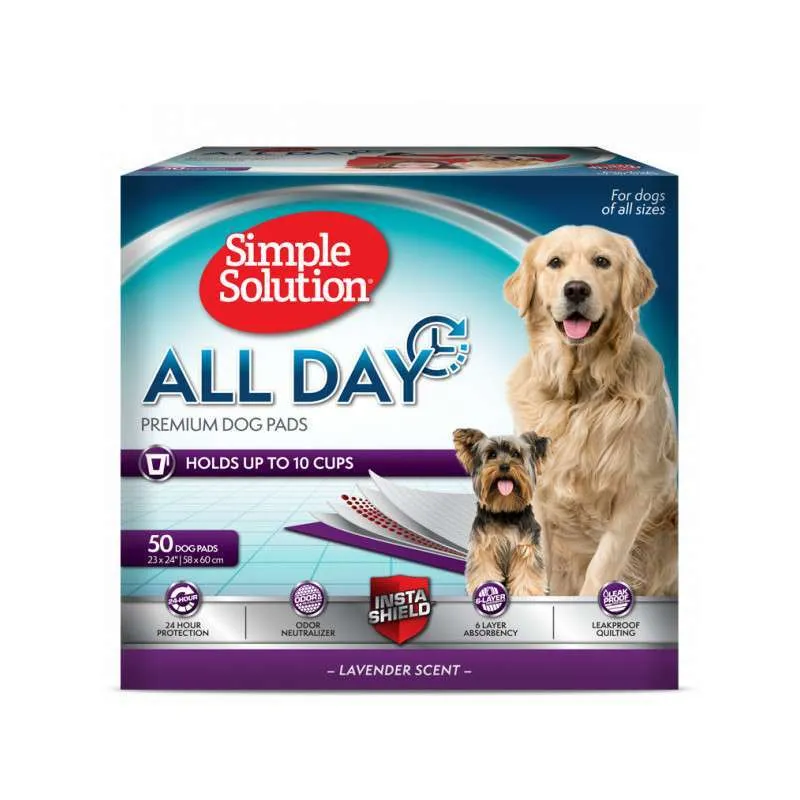 Simple Solution All Day Premium Dog Pads Lavender влагопоглощающие гигиенические пеленки для собак с ароматом лаванды (58х60 см) – 50 шт