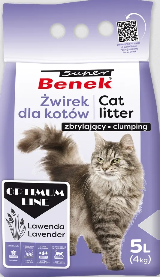Super Benek Cat Litter Optimum Line Lavender бентонитовый наполнитель Оптимальный для кошачьего туалета с ароматом лаванды - 5 л/4,35 кг