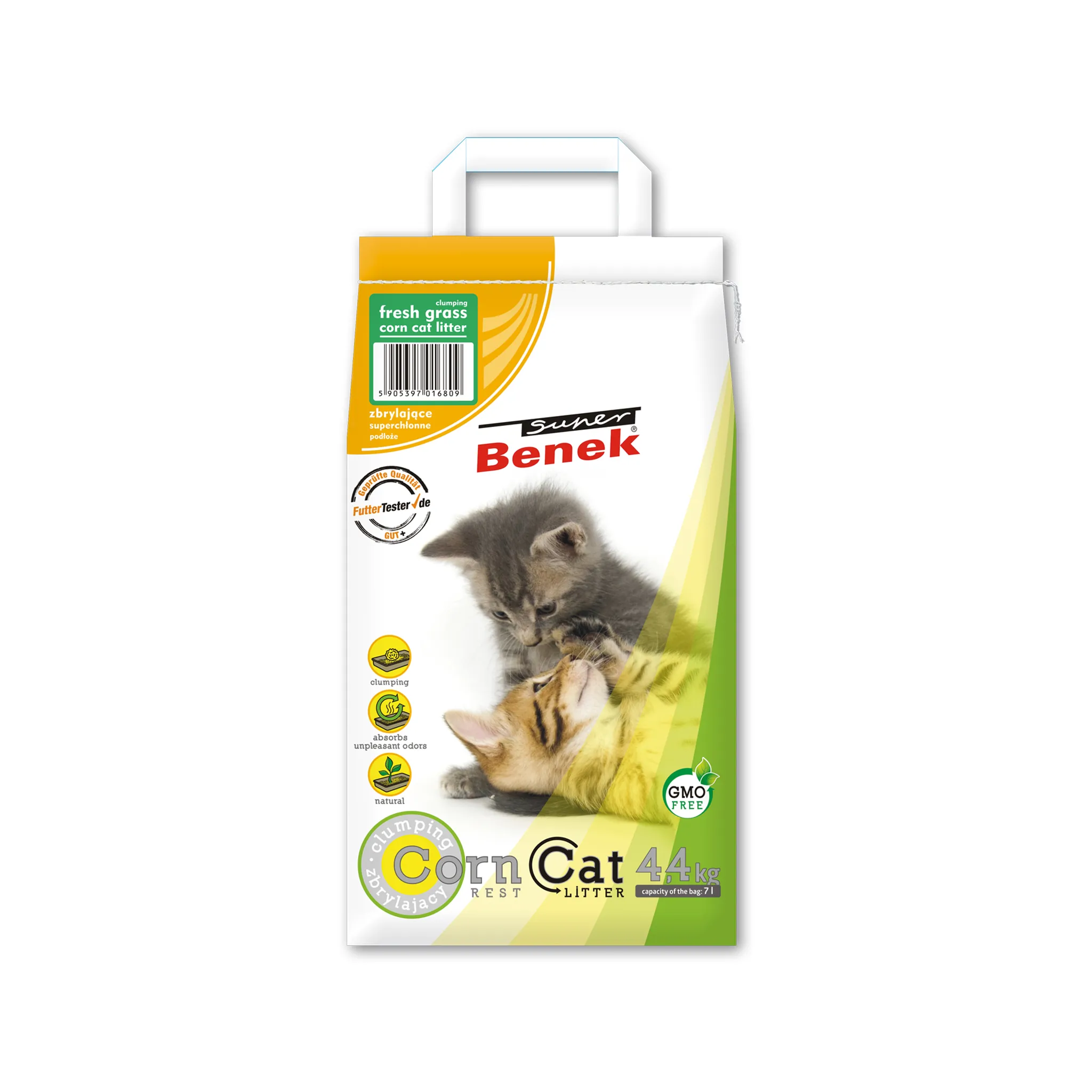 Super Benek Corn Cat Litter Fresh Grass кукурузный наполнитель для кошачьего туалета с ароматом свежескошенной травы - 7 л/4,4 кг