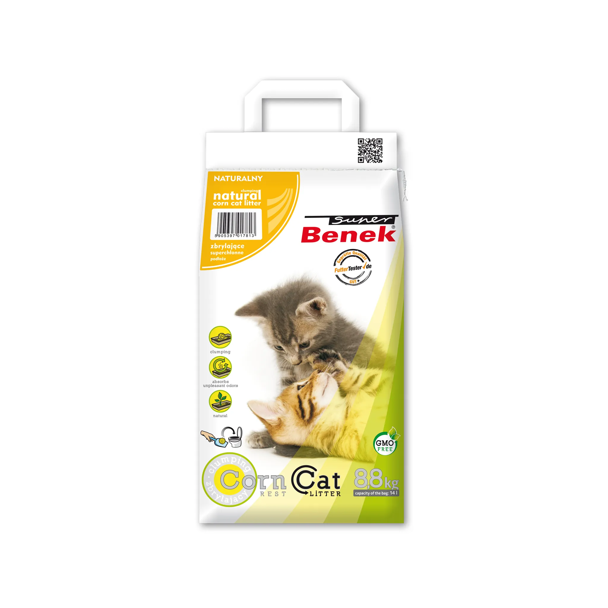 Super Benek Corn Cat Litter Natural кукурузный наполнитель для кошачьего туалета без запаха - 14 л/8,8 кг