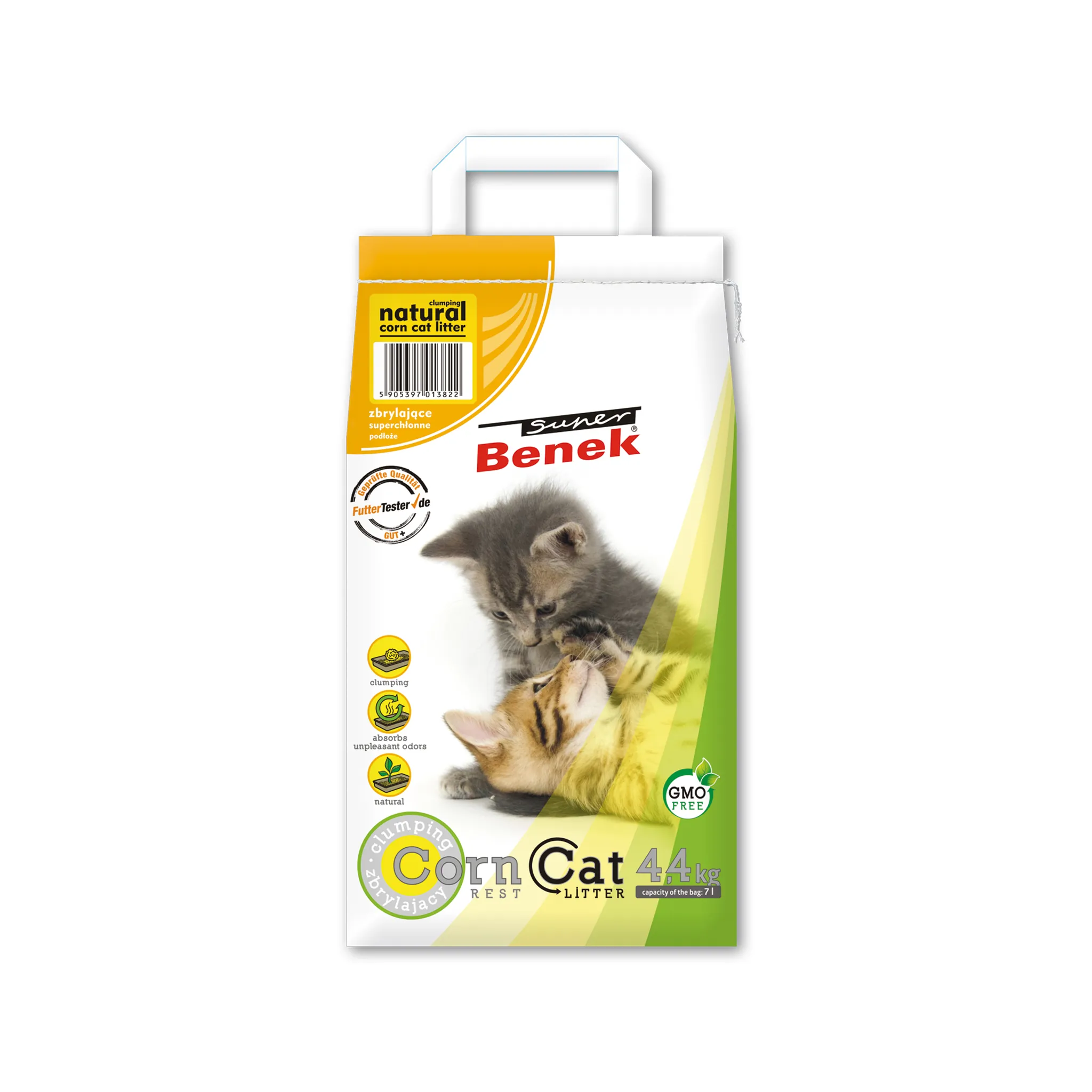 Super Benek Corn Cat Litter Natural кукурузный наполнитель для кошачьего туалета без запаха - 7 л/4,4 кг