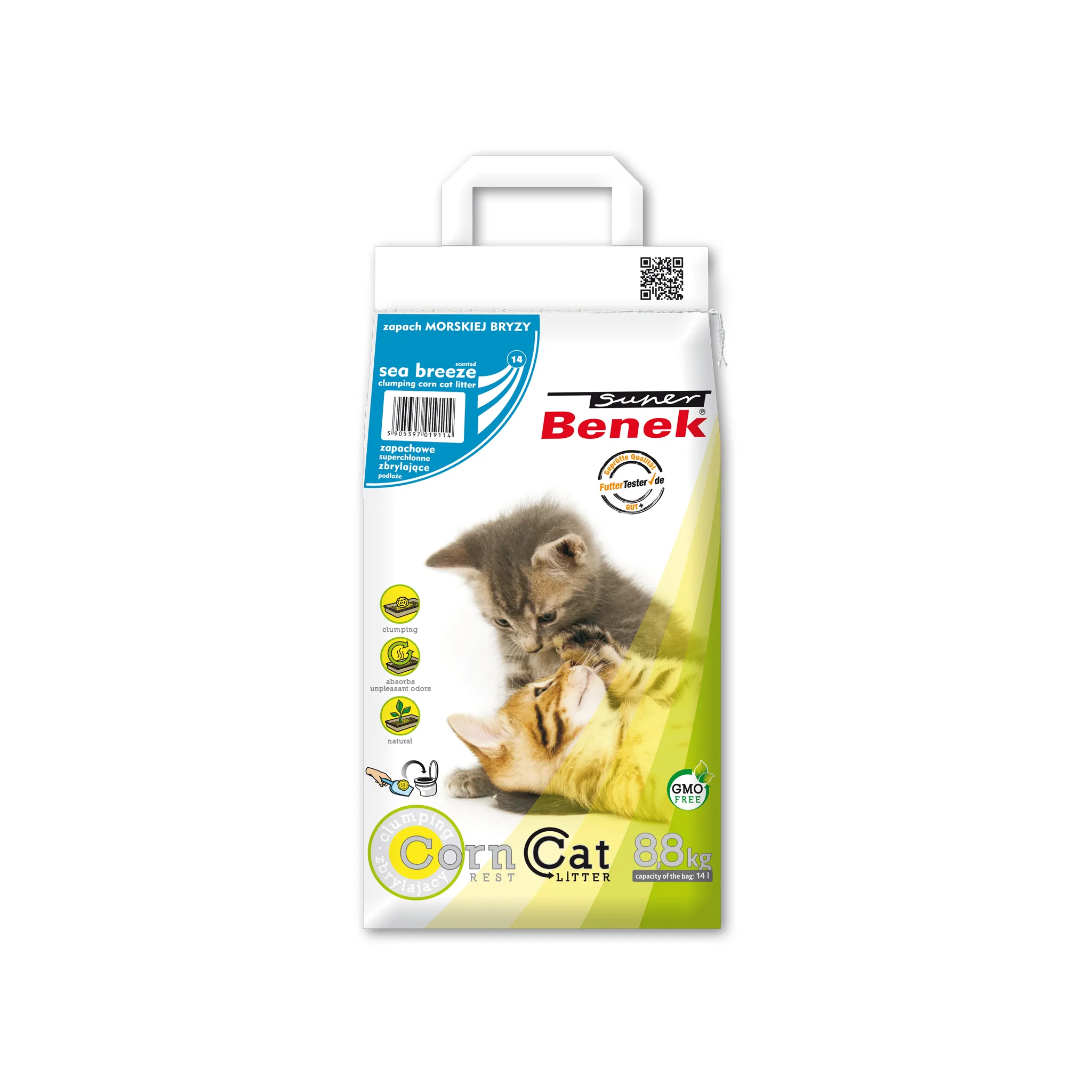 Super Benek Corn Cat Litter Sea Breeze кукурузный наполнитель для кошачьего туалета с ароматом морской свежести - 14 л/8,8 кг
