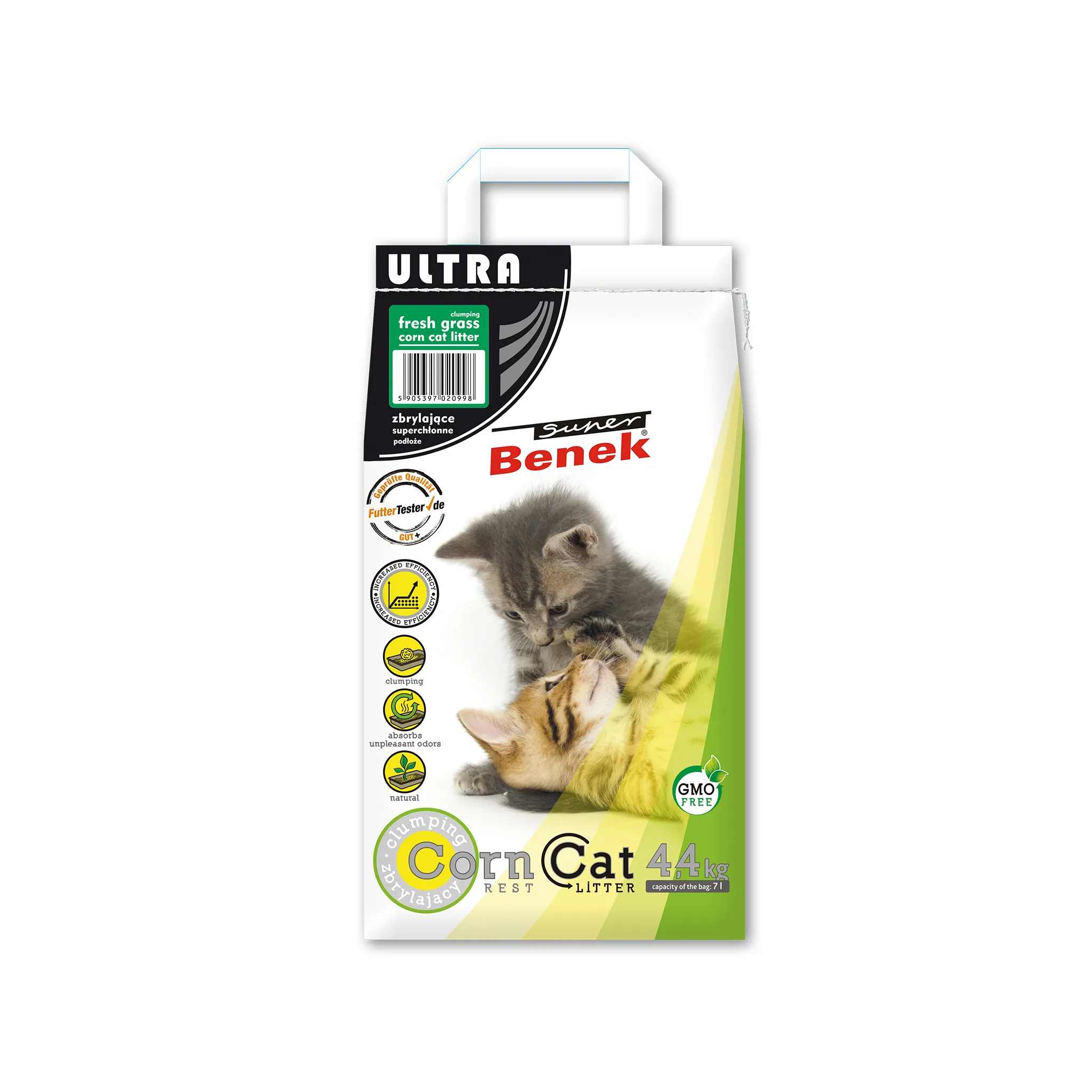 Super Benek Corn Ultra Cat Litter Fresh Grass кукурузный наполнитель Ультра для кошачьего туалета с ароматом свежескошенной травы - 7 л/4,4 кг