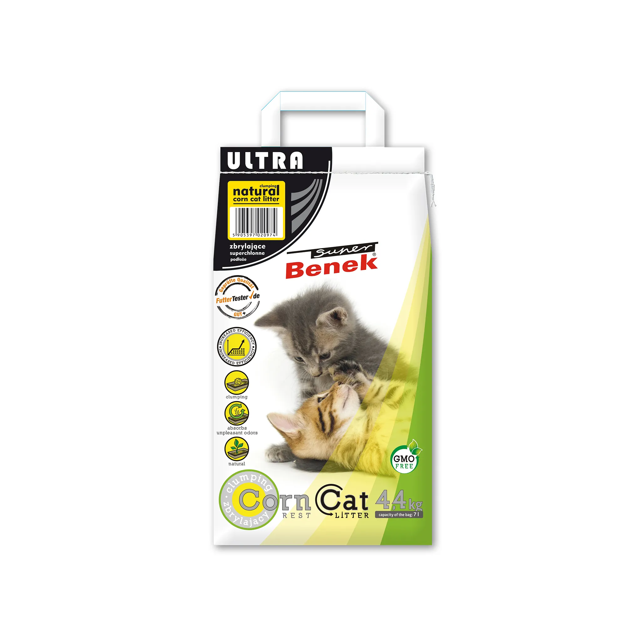 Super Benek Corn Ultra Cat Litter Natural кукурудзяний наповнювач Ультра для котячого туалету без запаху - 7 л/4,4 кг