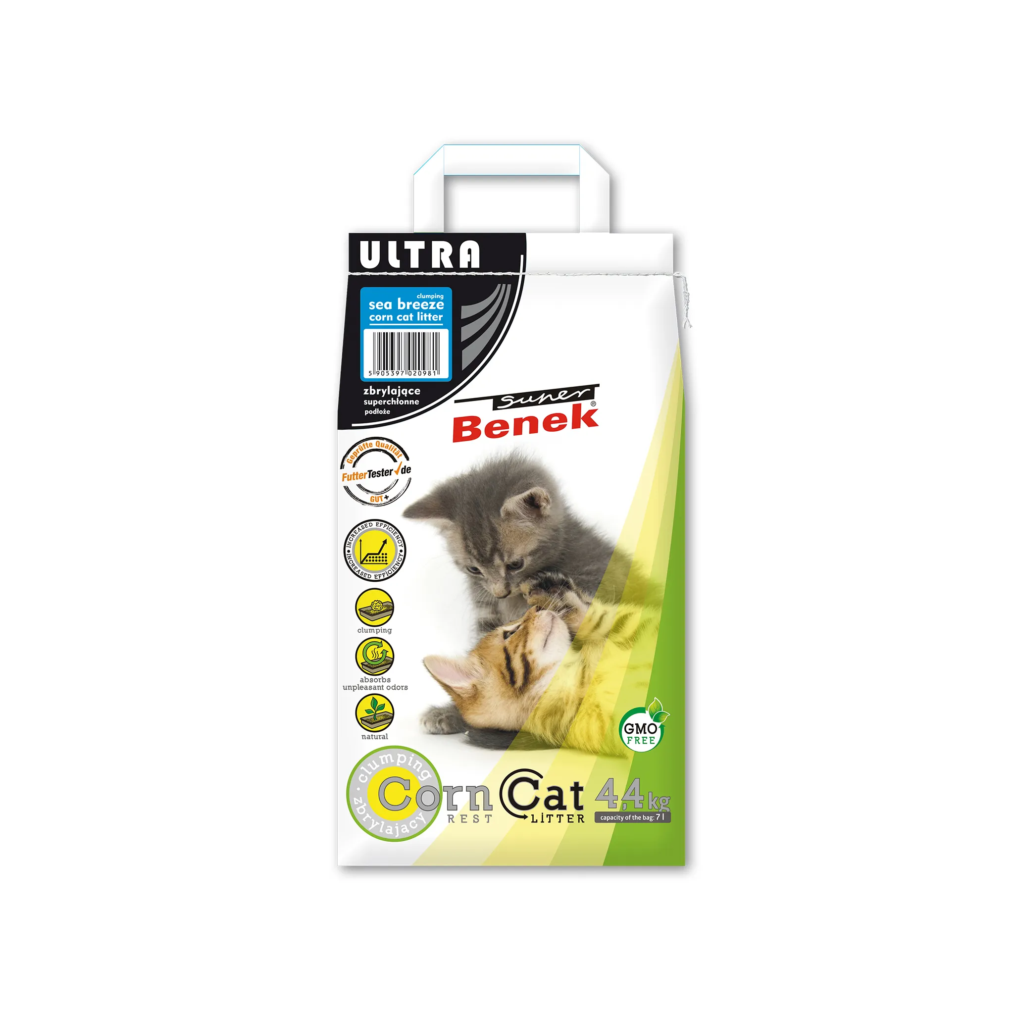 Super Benek Corn Ultra Cat Litter Sea Breeze кукурузный наполнитель Ультра для кошачьего туалета с ароматом морской свежести - 7 л/4,4 кг