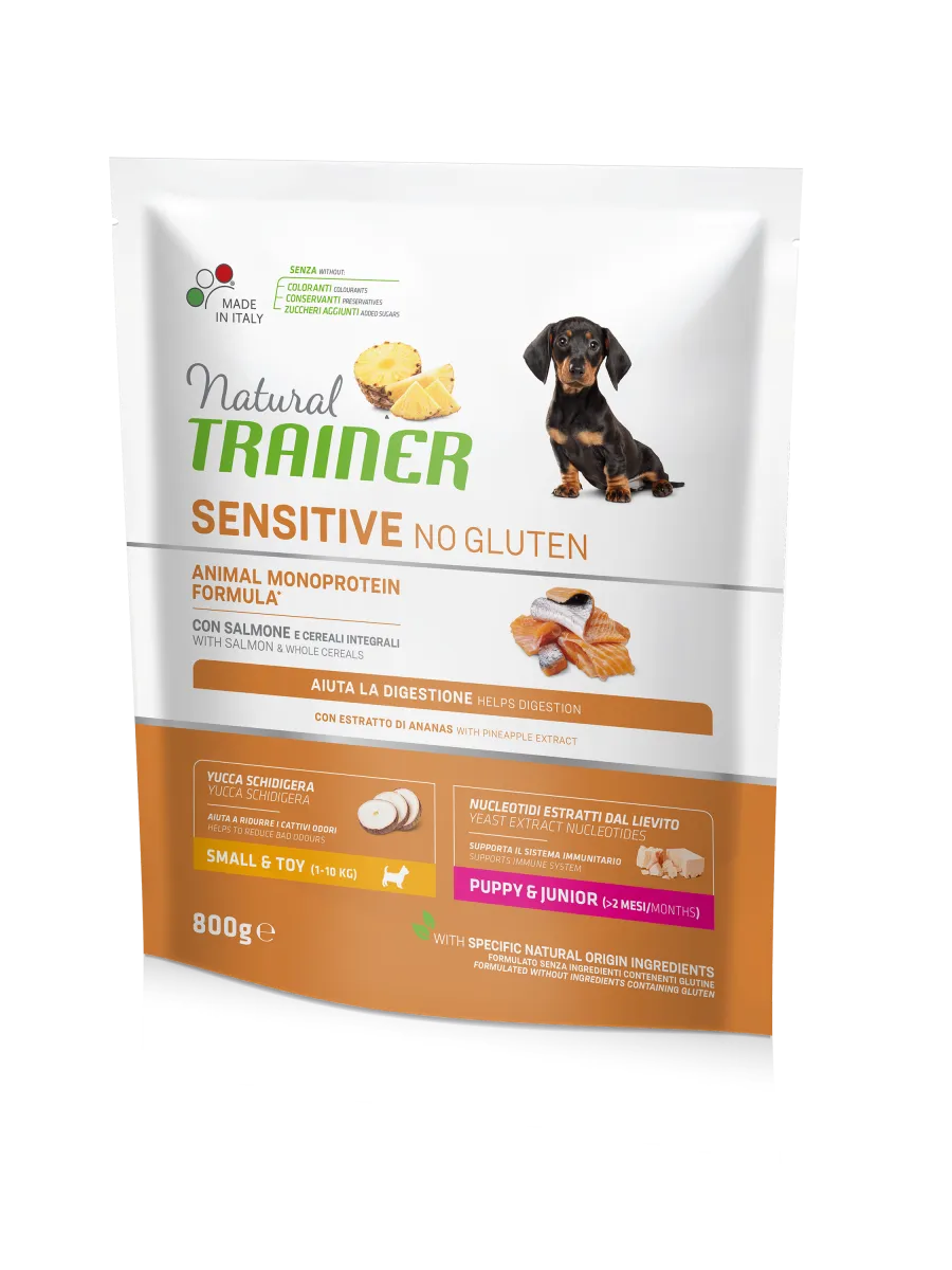 Trainer Natural Dog Sensitive Puppy & Junior Mini Salmon сухой корм с лососем для щенков собак малых пород с чувствительным пищеварением - 800 г