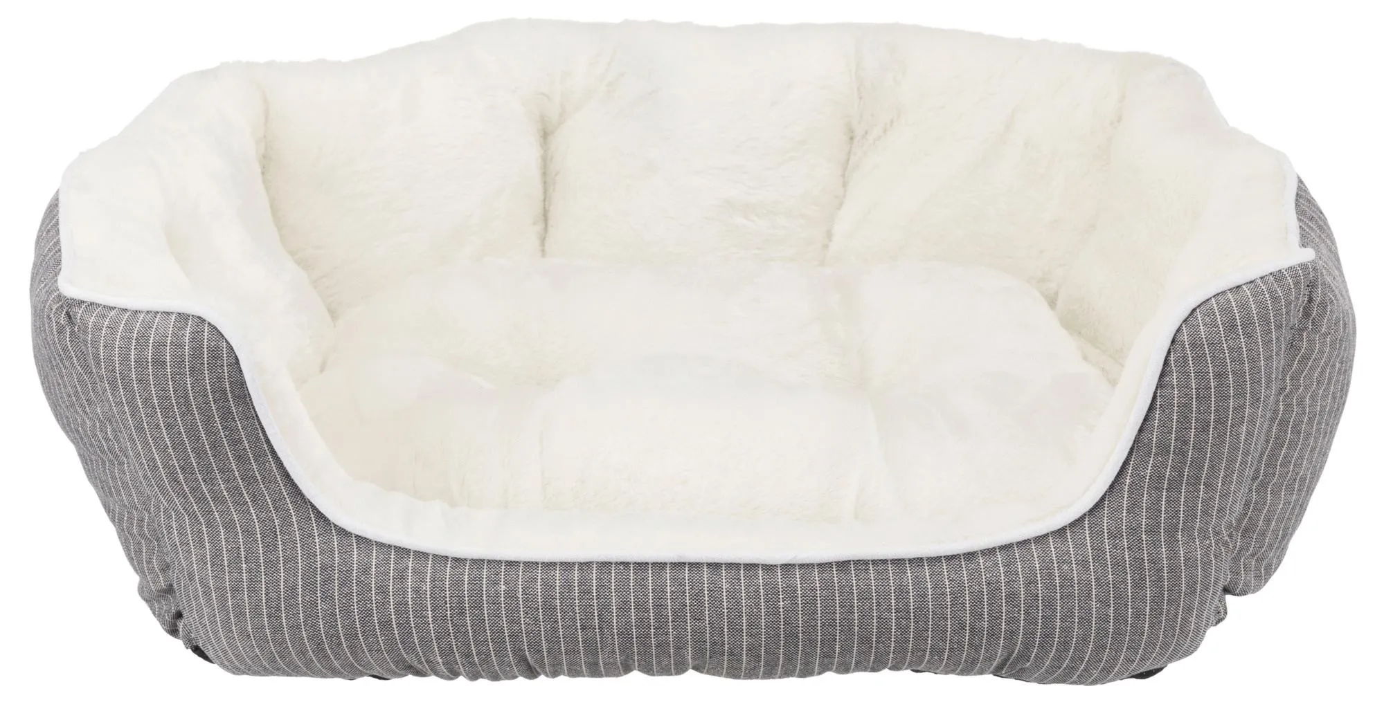 Trixie Лежак Davin для собак, с наполнителем из флиса, плюш, в полоску, 60х45 см (кремовый/серый)