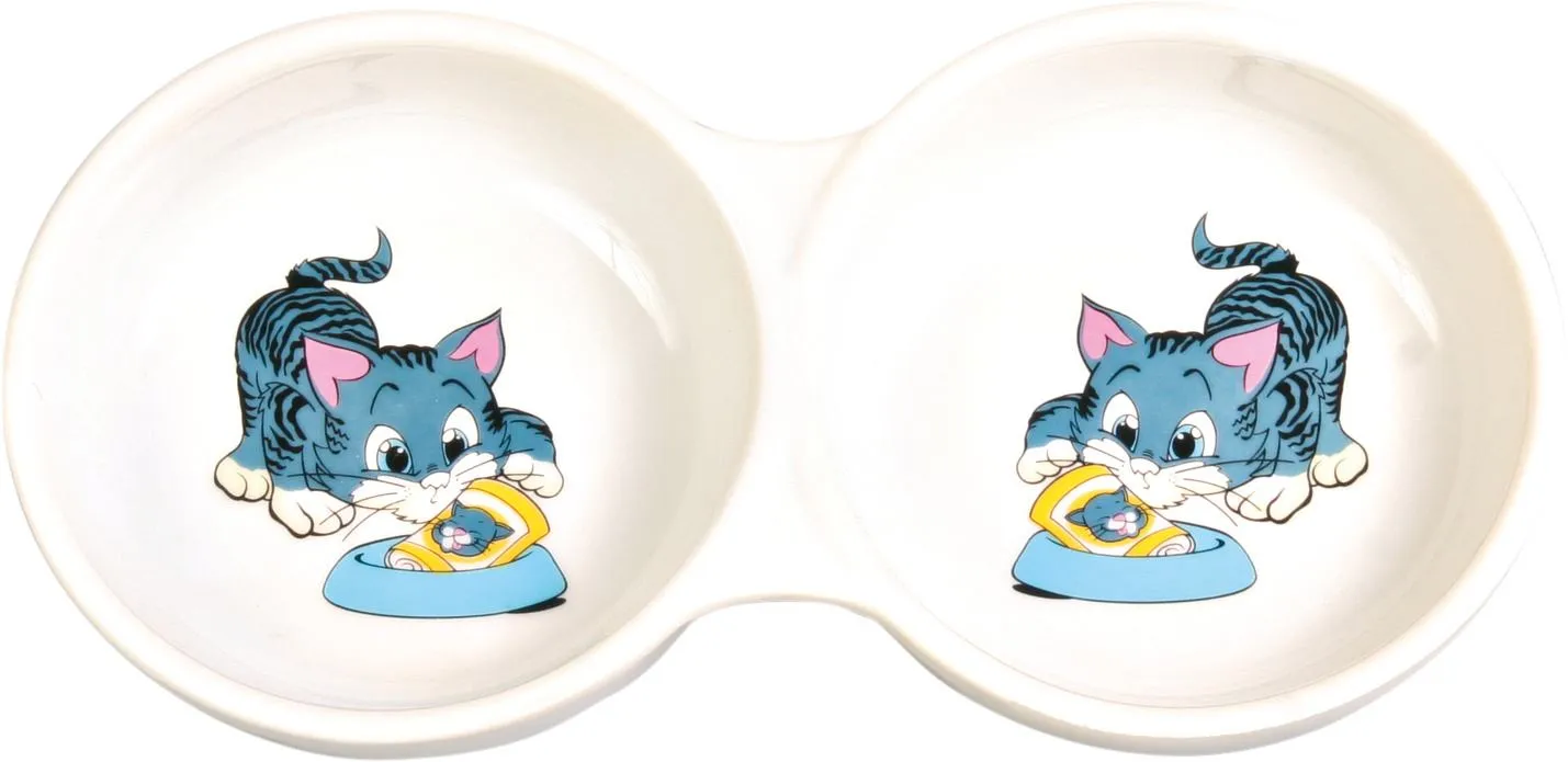 Trixie Миска для кошек, двойная, керамическая, 11 см, 150 мл