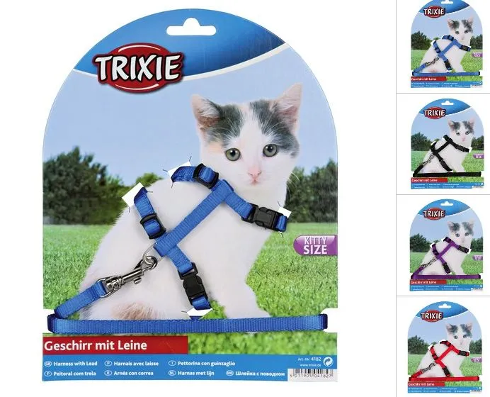 Trixie Шлейка з повідцем для кошенят, нейлон, S: 19–31 см/8 мм (кольори в асортименті)