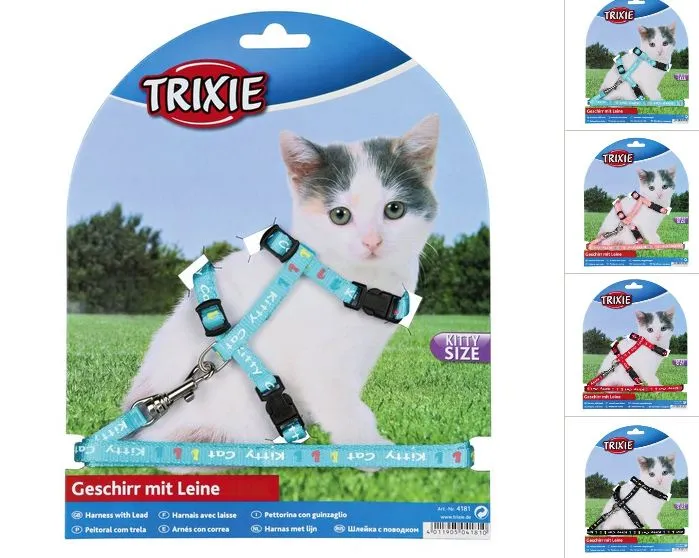 Trixie Шлейка з повідцем Kitty Cat для кошенят, нейлон, 21-33 см/8 мм (кольори в асортименті)